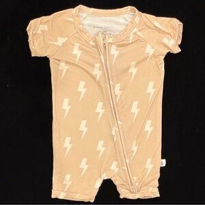 Forever French Shortie Bamboo Zip Romper in Tan Lightning Bolt, Size 0-3M
